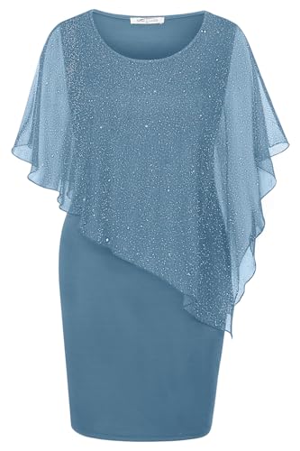 SeSe Code Women's Mesh Cape Overlay Bodycon Knee Length Pencil Dress for Wedding Guest