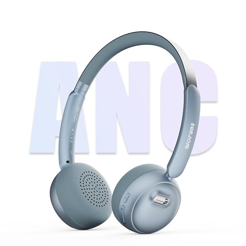 Sirius Wireless Retro Headphones, Bluetooth 5.4, 70H Playtime, ANC/ENC Active Noise Cancelling Reduction On-Ear with Microphone, Throwback 80's/ 90's Design-Blue