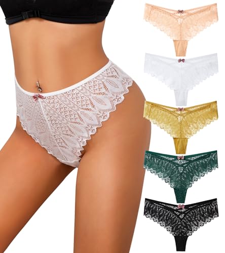 J-pone Thongs for Women Sexy Lace Underwear High Waisted Hollow Out Panties String Criss Cross Thong Multipack