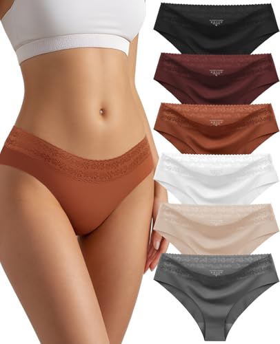 Womens Underwear Seamless Sexy Lace Ladies Panties No Show Cheeky Hipster Bikini Briefs 6 Pack