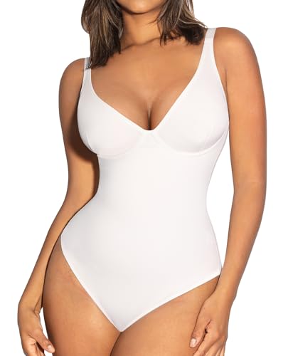FeelinGirl Shapewear Bodysuits for Women Tummy Control Body Suits Deep V Neck Thong Body Shaper