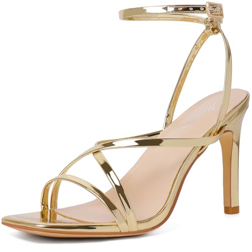 Mostrin Strappy Heels for Women Square Open Toe Lace Up Heeled Sandals Ankle Strap Sexy Stiletto High Heels for Party, Prom, Dating, Wedding