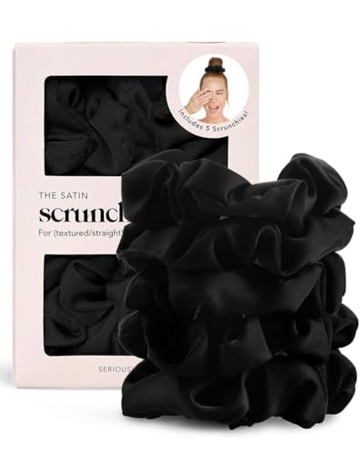 Kitsch Satin Scrunchies for Women - No Crease Hair Ties for Girls | Scrunchies For All Hair Types and Textures, Ideal for Day or Night - Black, 5 Pcs