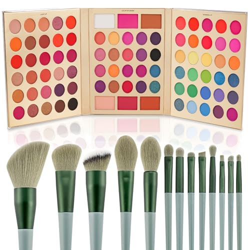 86 Colors Highly Pigmented Eyeshadow Palette with 13 pcs Makeup Brushes Set, Includes Matte Shimmer Long Lasting Waterproof Contour Blush Powder Highlighter,Makeup Gift Set for Women.