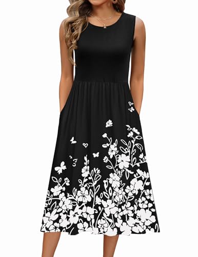 Zeagoo Women's Summer Tank Midi Dress with Pockets Floral Sleeveless A-Line Casual Loose T-Shirt Dresses Beach Sundress 2025