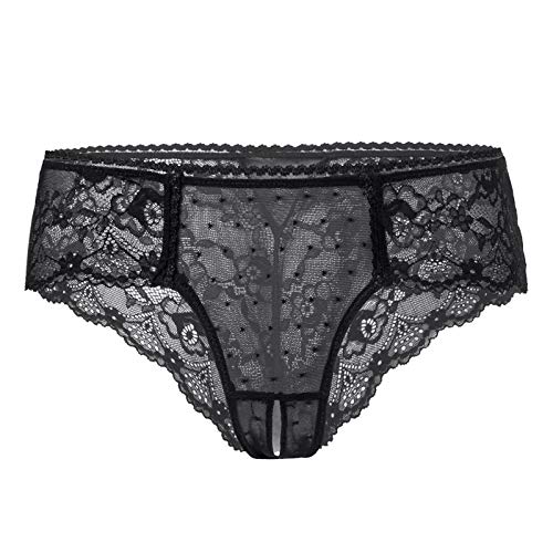 PERAMBRY Women's Lace Stretch Sexy Thong Bikini Panties Bow Tie Breathable Fashionable