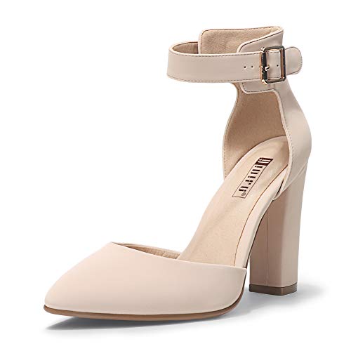IDIFU Women's IN4 Pedazo High Block Heels Pumps Pointed Closed Toe Ankle Strap Dress Wedding Shoes