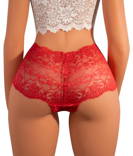 Hibluco Sexy Women Underwear V Waist Lace Boy Shorts High Rise Cheeky Panties