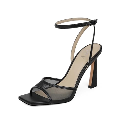 Strappy Heels for Women Heeled Sandals Square Toe Heel Ankle Strap Stiletto Mesh High Heels Dress Shoes
