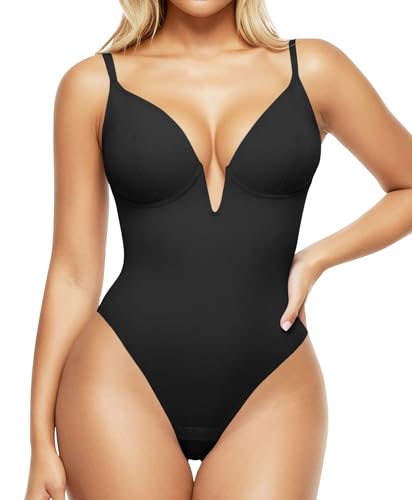Popilush Shapewear Bodysuits for Women - Tummy Control Body Suits for Womens Deep V Corset Tops Thong Concert Outfits