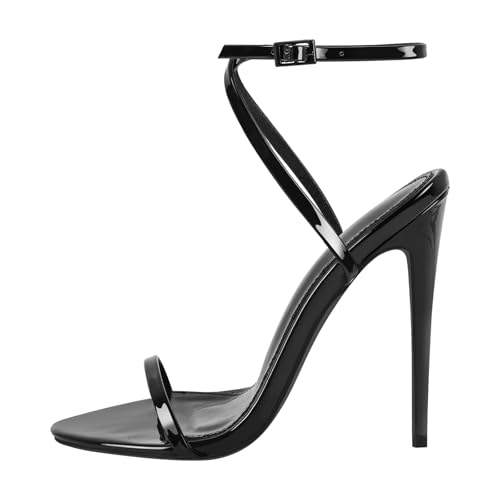 Strappy High Stiletto Heels, Ankle Strap Buckle Heeled Womens Sandals, Sexy Comfort Open Round Toe Heels for Daily Party Dress