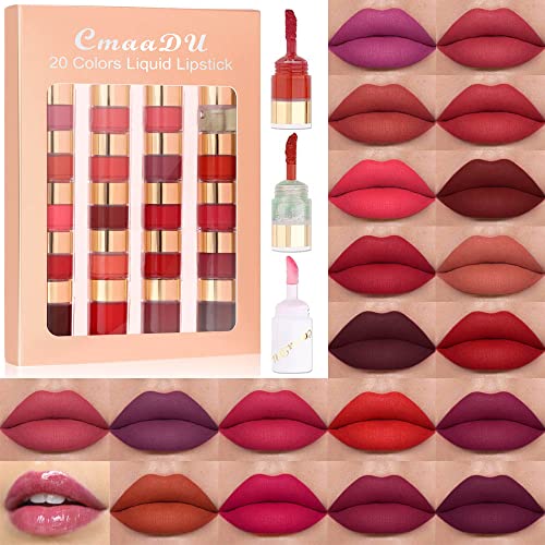 evpct 20 Colors Liquid Matte Lipstick Set Lip Stick Stain Packs Matte for Dark Skin Women,Dark Red Mat Matt Long Lasting Original 24 Hour lipstick lapiz labiales mate 24 horas originales mate