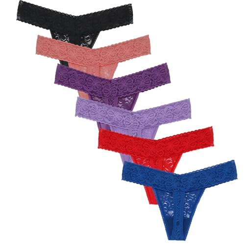 Lace Thongs For Women Plus Size Sexy Underwear Soft Panty Stretch Tangas Womens Thong Underwear Size XS-5XL Pack 6