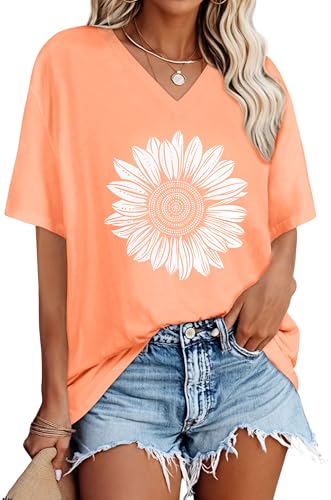 Oversized Tshirts for Women V Neck Short Sleeve Summer Casual Basic Loose Tops